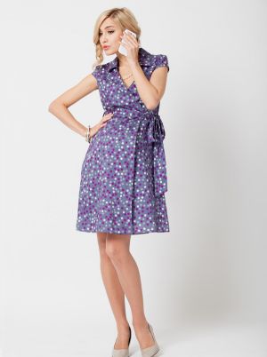 Angel Maternity Maternity Wrap Dress in Cotton- Purple Circle Print.jpg